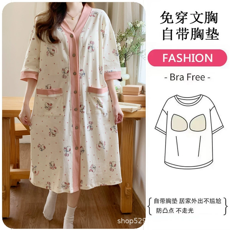 Летняя ночная рубашка для кормления из чистого хлопка с короткими рукавами и вкладышами для груди, пижама для беременных, платье для роддома, одежда для родов.