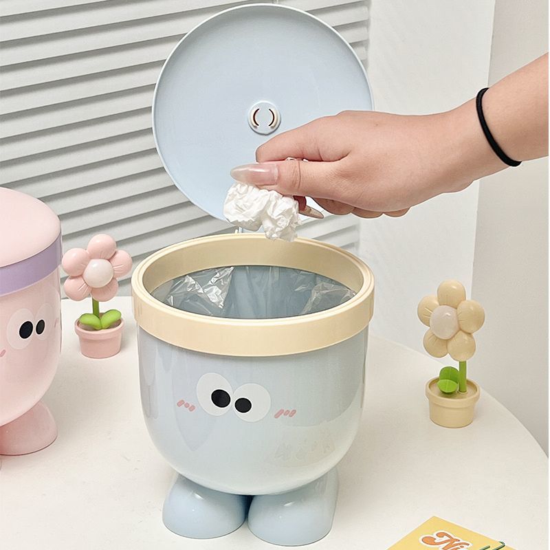 Creative and Cute Desktop Trash Can Mini Small Debris Storage Tube Student Dormitory Office Garbage Basket with Lid