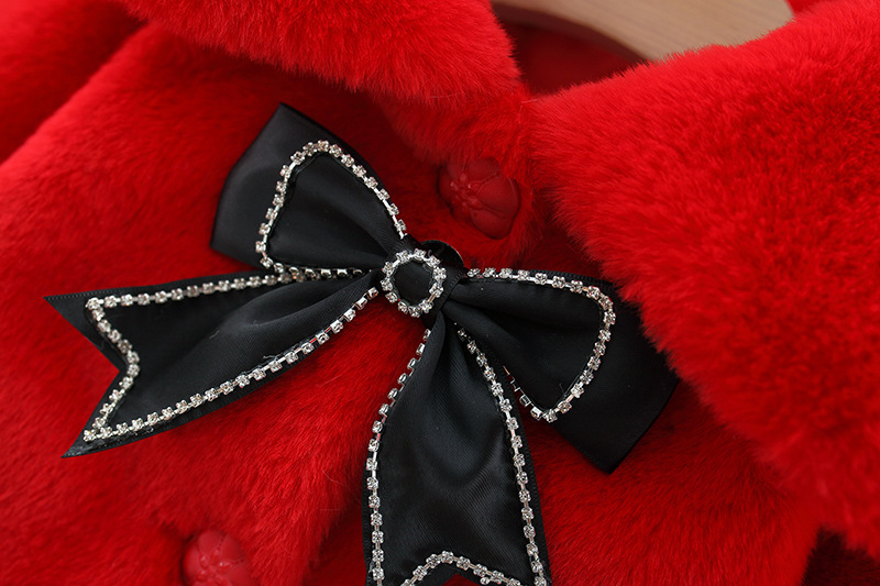 Autumn and winter new children's clothing solid color rabbit with black bow fur lapel, girls' shawl_voghion.com