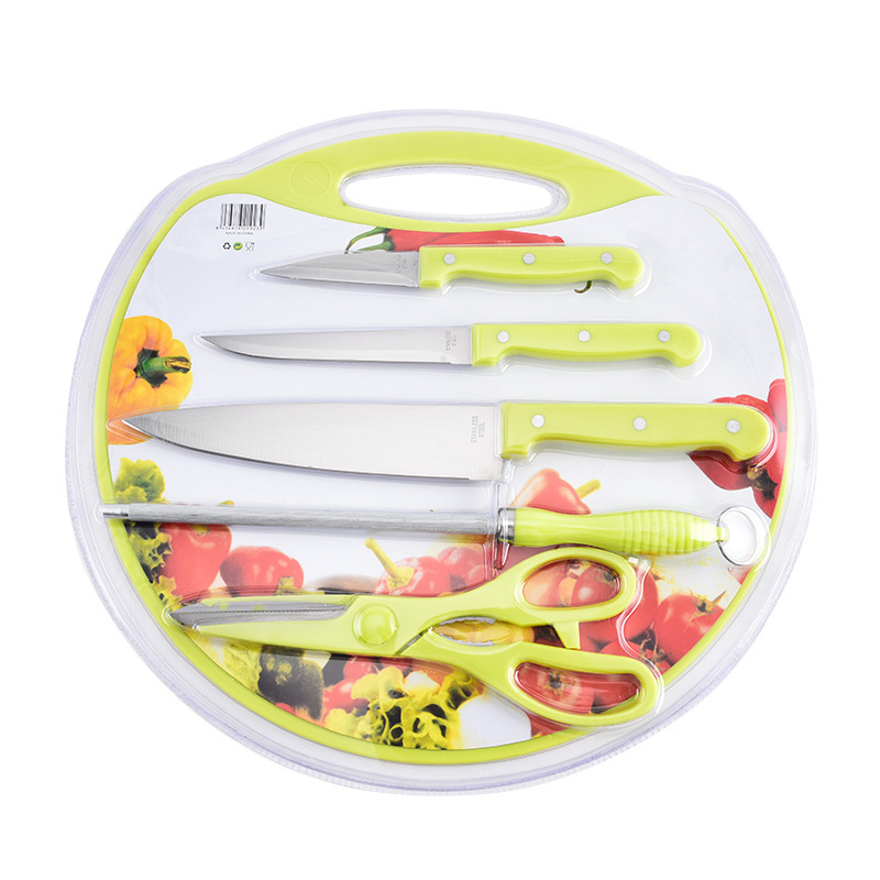 Nuevo conjunto de tarjetas de succión de cocina de acero inoxidable de seis piezas cuchillo de cocina multifuncional cuchillo de frutas conjunto de cuchillos