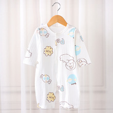 婴儿连体衣全棉长袖对开爬服薄款睡衣夏季新款短袖哈衣男女童