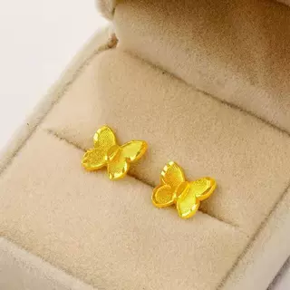 沙金饰品轻奢高级感蝴蝶耳钉女款仿真金小众时尚设计感首饰批发
