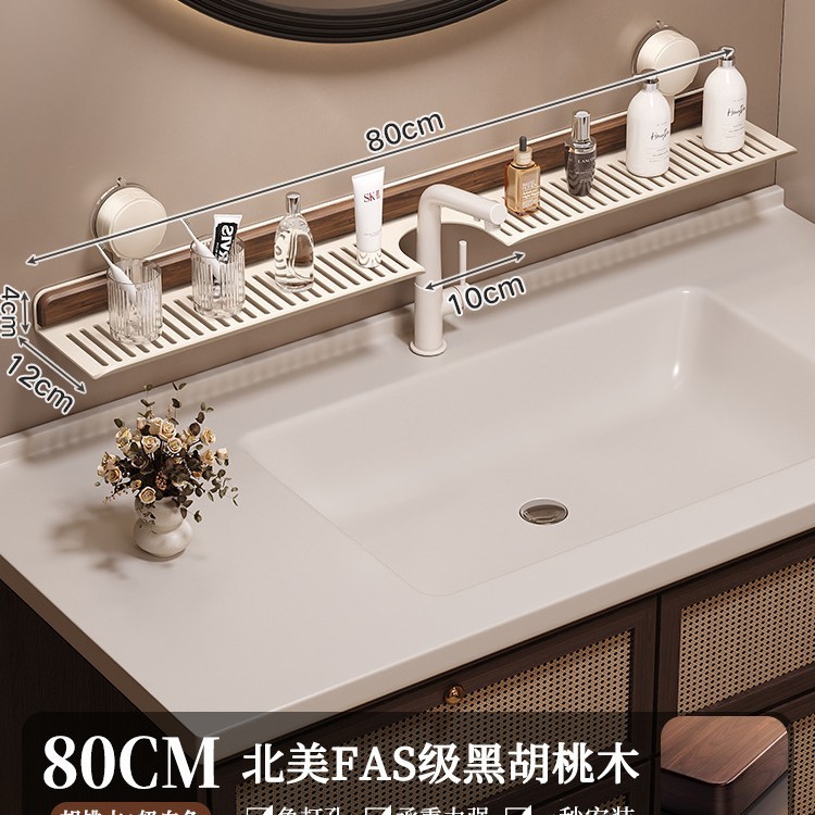 胡桃木吸盤蛇口棚トイレ穴なし壁掛け浴室洗面台洗面台収納棚|undefined