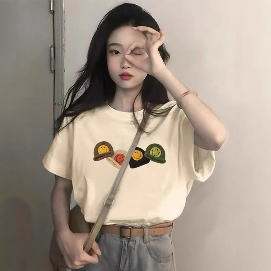 Apricot summer cotton fashionable short sleeve T-shirt