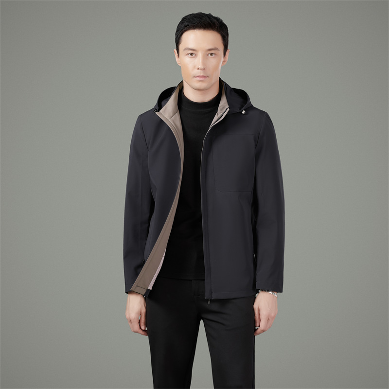 Counter Same Style Hooded Jacket for Men 2025 Autumn and Winter Business Casual Middle-Aged Civil Servant Men's Jacket No-Iron Jacket