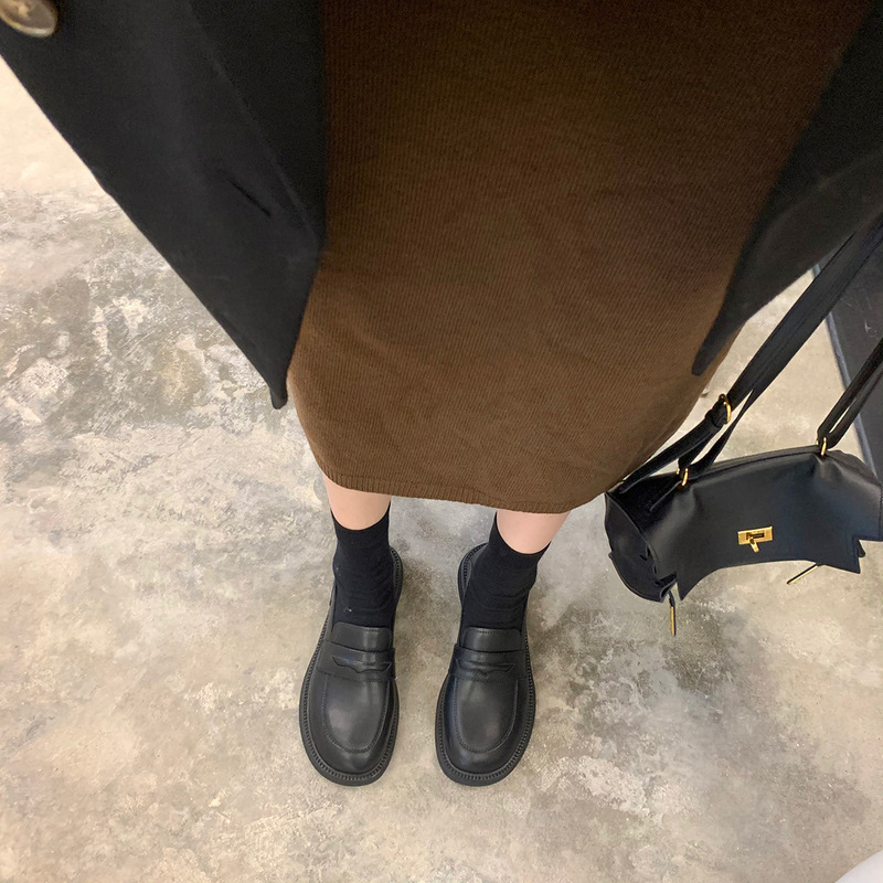 现货版~2025新款厚底小皮鞋春秋季粗跟英伦风乐福鞋子女|undefined