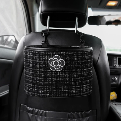 Car storage bag/box, bag, houndstooth pattern, multifunctional - black-camellia-fragrance-storage-bucket