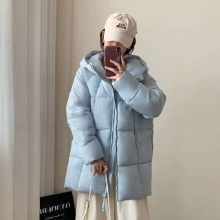 2025年秋冬季新款羽绒棉服女泡芙中长款连帽宽松加厚保暖棉袄外套