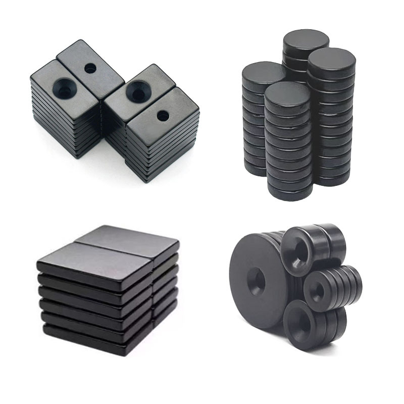 Fabricante de imán epoxi al por mayor cuadrado redondo con agujeros perforados epoxi negro magnetismo