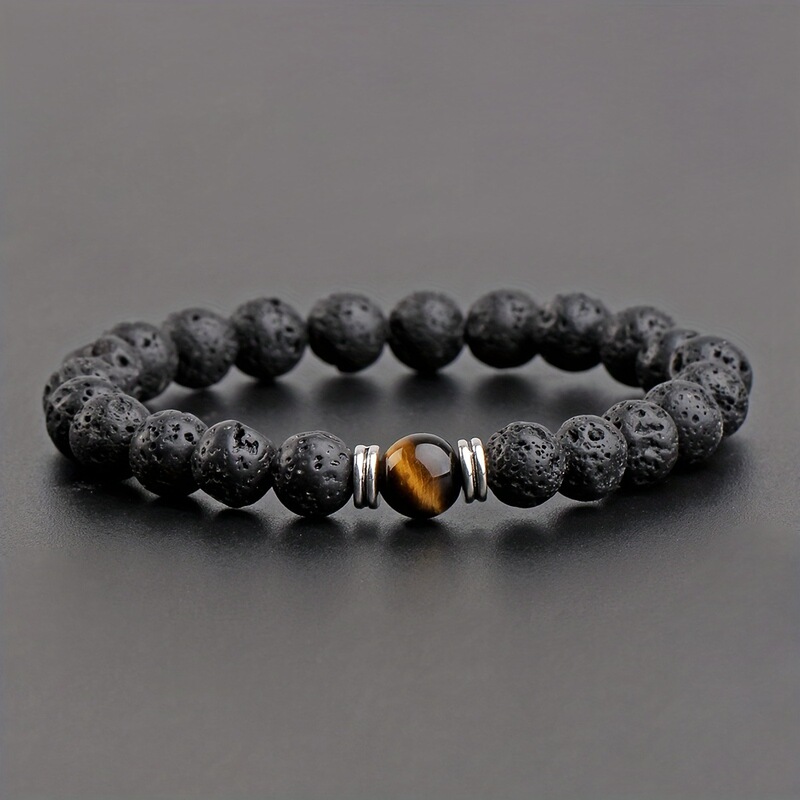 Tume Cross-border Hot Selling 8mm Seven Vein Volcanic Rock Bracelet Yoga Wheel Bracelet Men's Women's Handmade Foreign Trade New Products