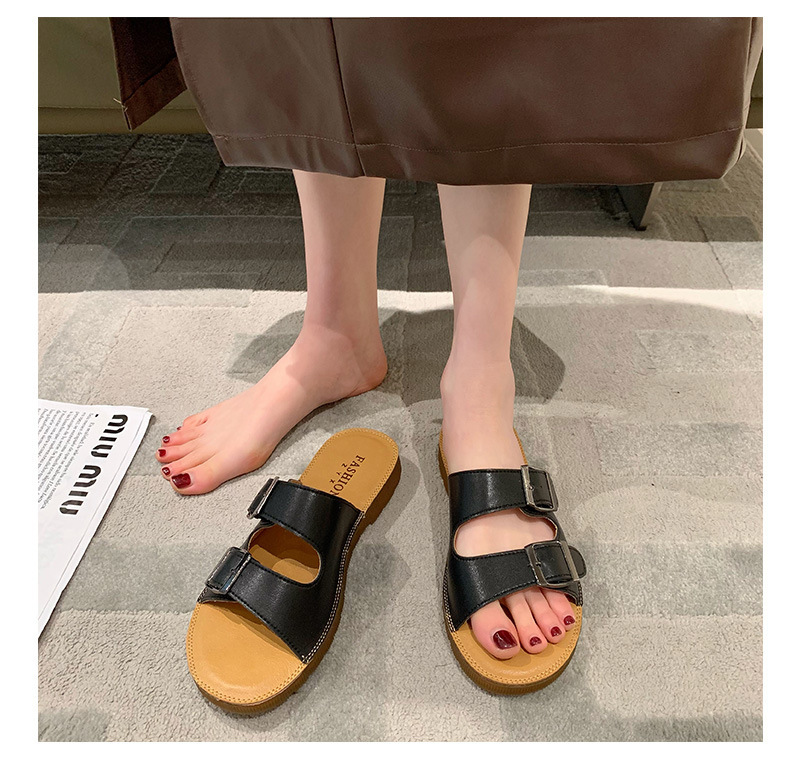 Echt leer Oxford-slippers met zachte zolen Dames zomer bovenkleding 2023 nieuwe all-match strandsandalen met riemgesp_voghion.com