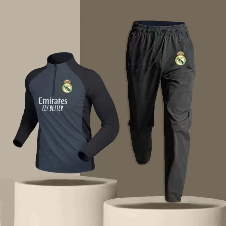 2324 juego de entrenamiento de fútbol masculino primavera y otoño rápido seco deporte de carrera dos piezas juego de cuello medio cremallera pantalones de manga larga