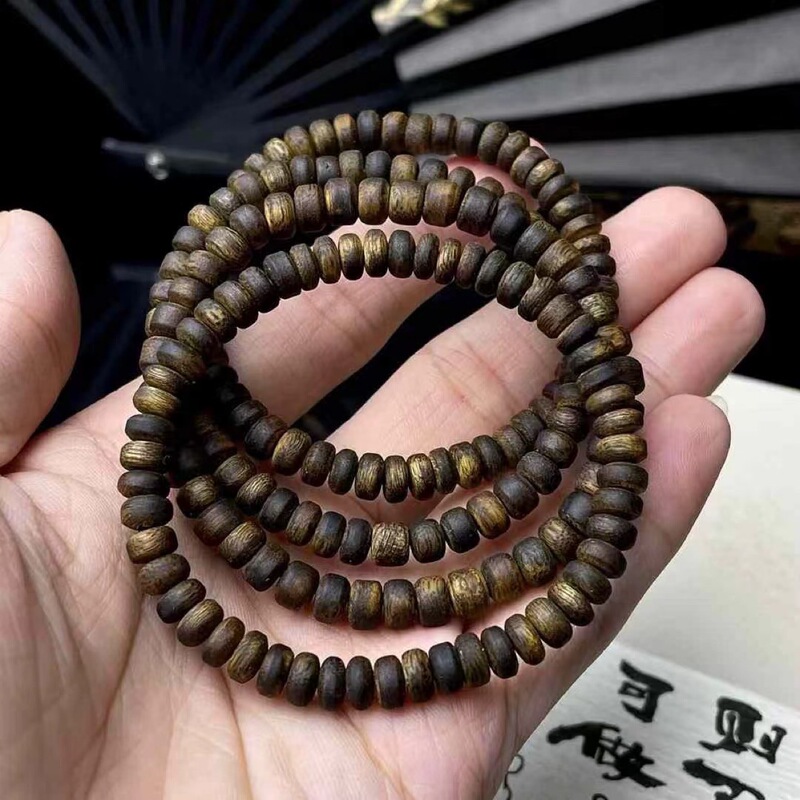 Fidelity Green Qinnan Agarwood Bracelet Abacus Beads Chess Nan Style Bracelet Buddha Beads Rosary Beads Wenwan Manufacturer about 6mm