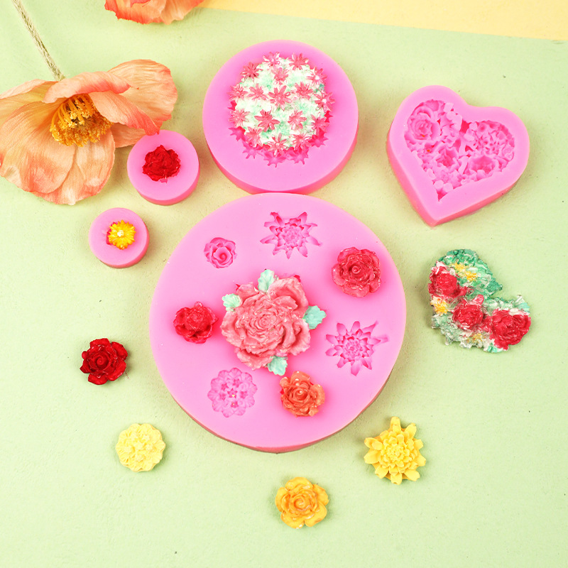 Tridimensional pequeño racimo de flores modelado molde de silicona creativo horneado fondant pastel decoración molde de chocolate