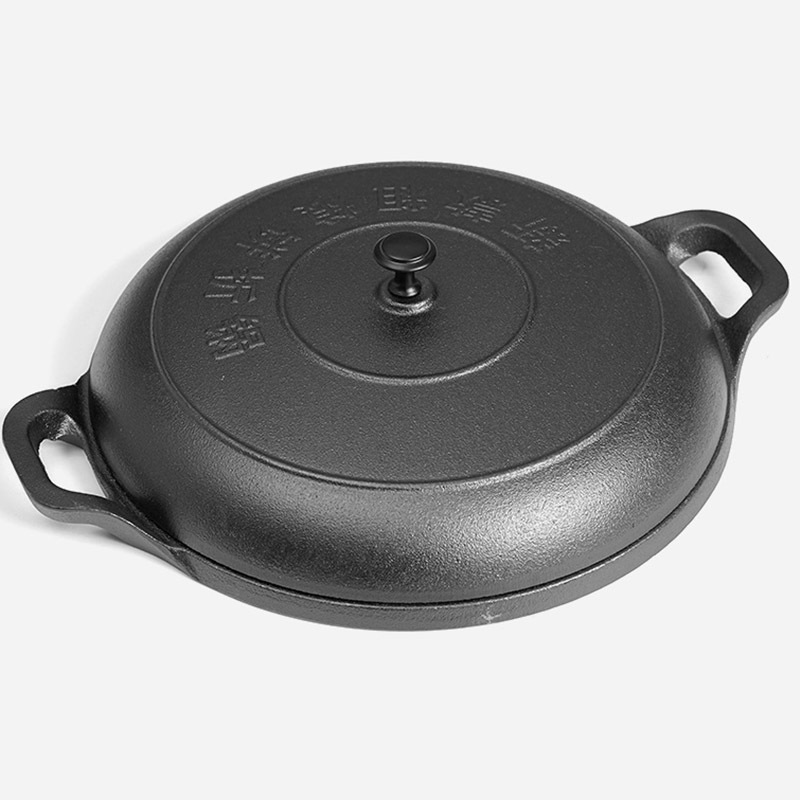 Hierro fundido puesto amarillo olla 25cm de espesor anticuado palillos sin recubrimiento pastel de grano grueso plegable pan antiadherente pan panqueque