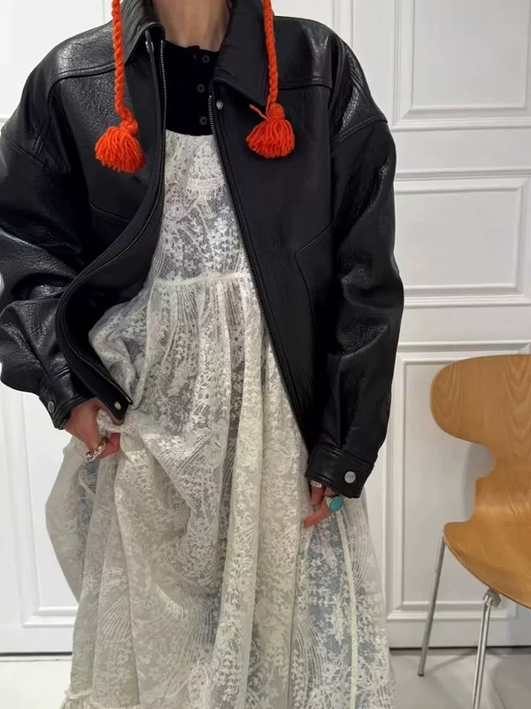 复古真皮皮衣女2025秋新款高品质绵羊皮荔枝纹飞行皮夹克机车外套|undefined