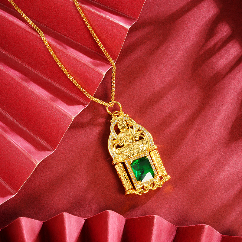 Nuevos productos vietnamita oro de arena ligero de lujo bodhisattva imitación de medula de jade micro incrustado colgante de luz de Buda universal a largo plazo no decoloración accesorios suministro