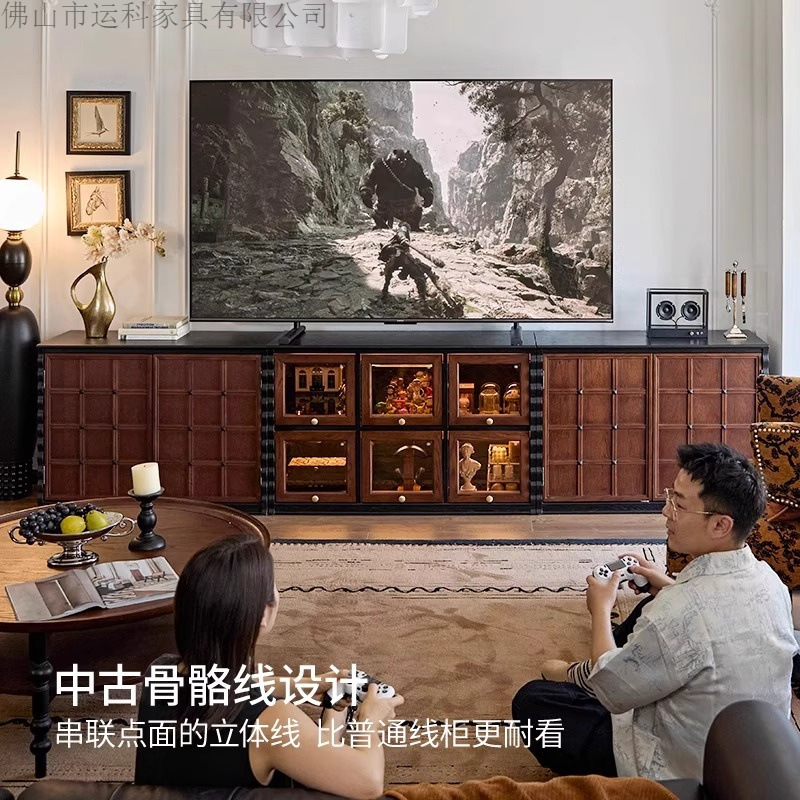 Floor-Standing Solid Wood Tv Cabinet Furniture French Mid-Century Style Solid Wood Living Room Home Small Apartment Combination Storage Storage Cabinet