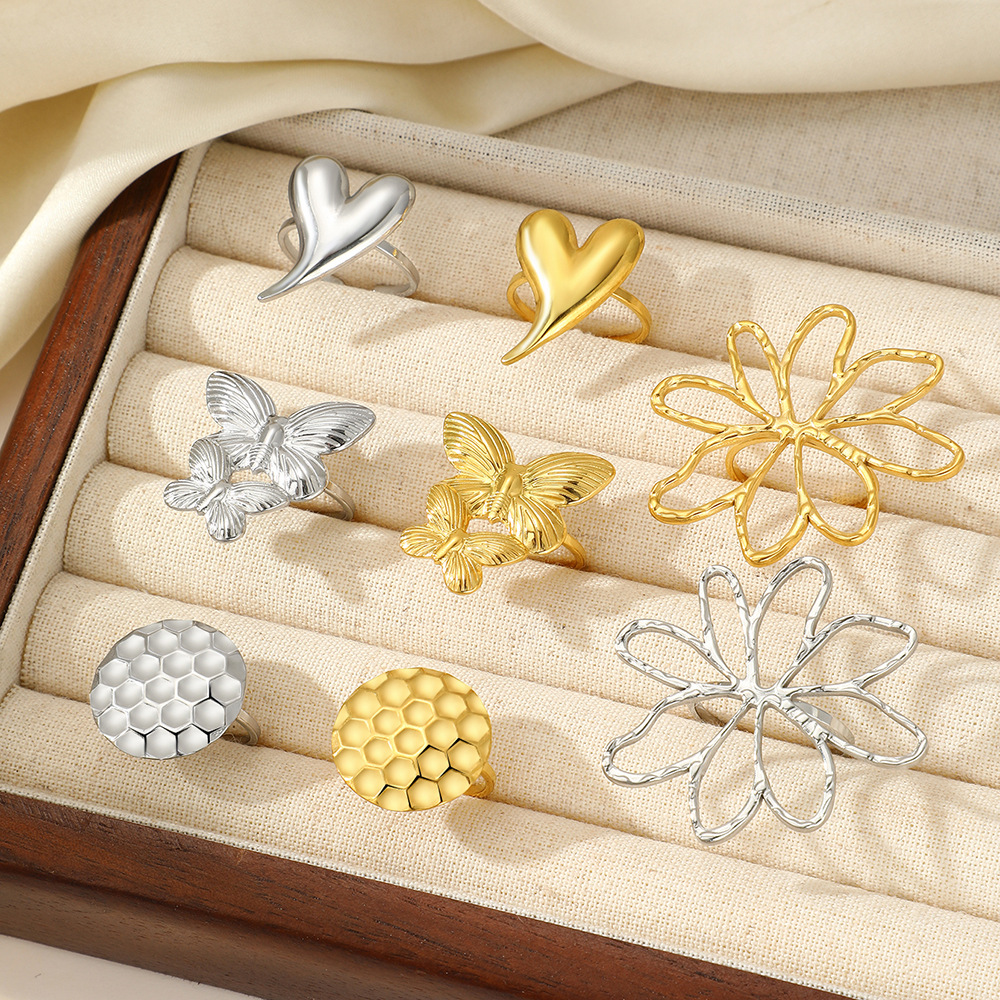 All Seasons Season Wholesale Jewelry Vacation Simple Style Flower 304 Stainless Steel Plating Open Rings
