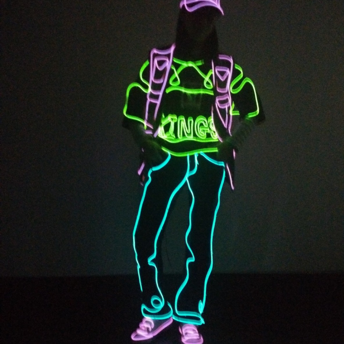 El luz luminosa luz fría luz fluorescente etapa rendimiento ropa Hip Hop Dance King ropa luminosa fluorescente danza fresca apoyos