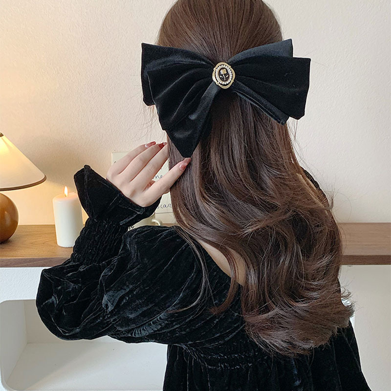 Französische High-End-Haarspange in Schwarz für Damen mit übergroßer Schleife, Tiara, Haarspange im koreanischen Stil für den Hinterkopf, elegante Haarspange_voghion.com