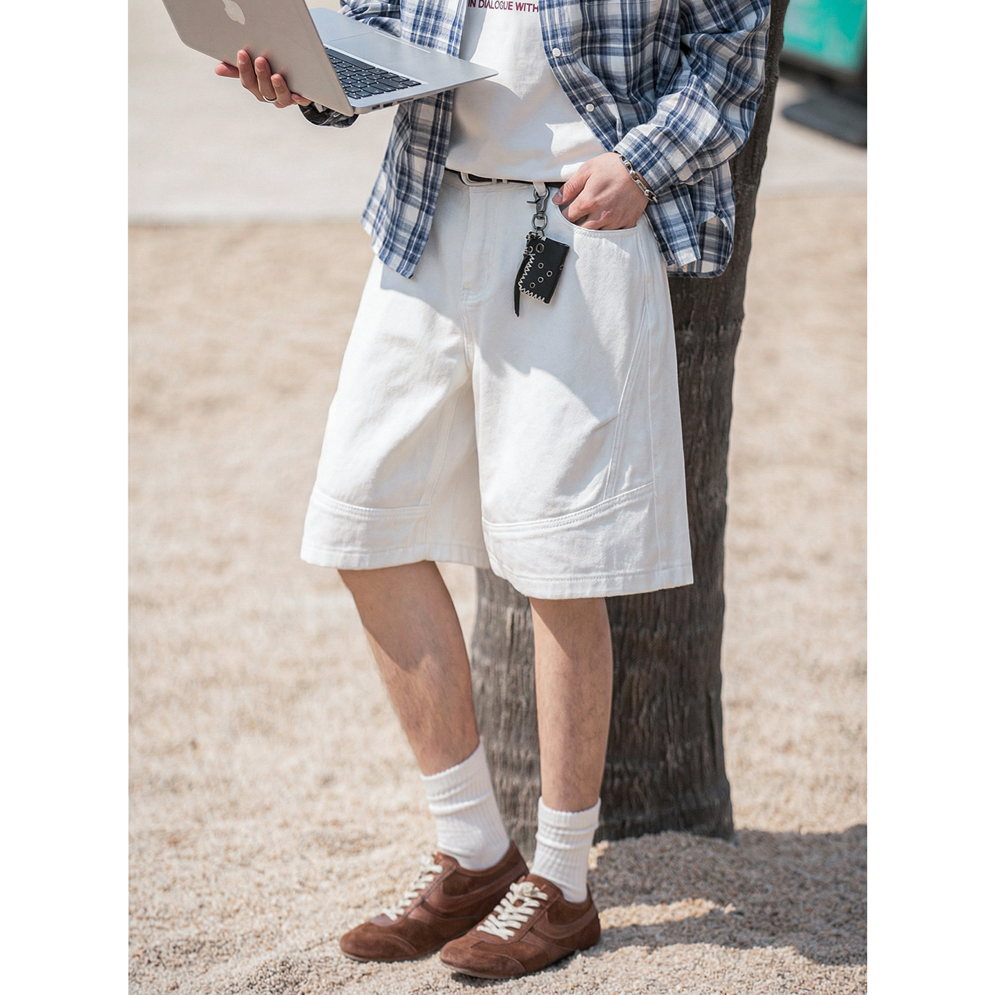 Men's 3D Pleated Denim Shorts Summer Style Loose Fit Casual Five Point Pants Distressed Wash_mkmklike.com