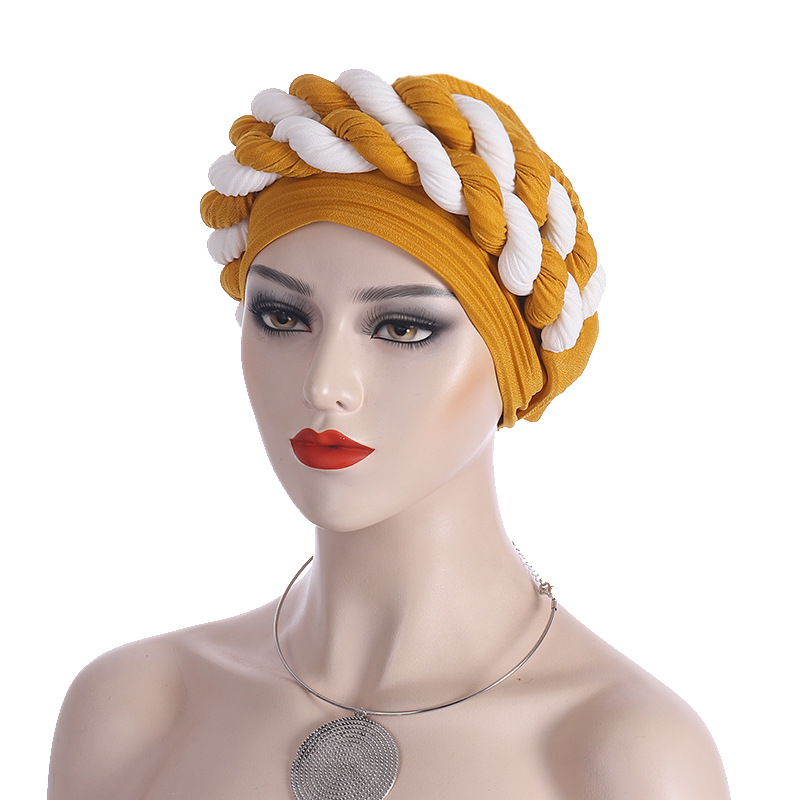 Fashionable Women's Colour-matching Turban With Double Braid Headgear_voghion.com