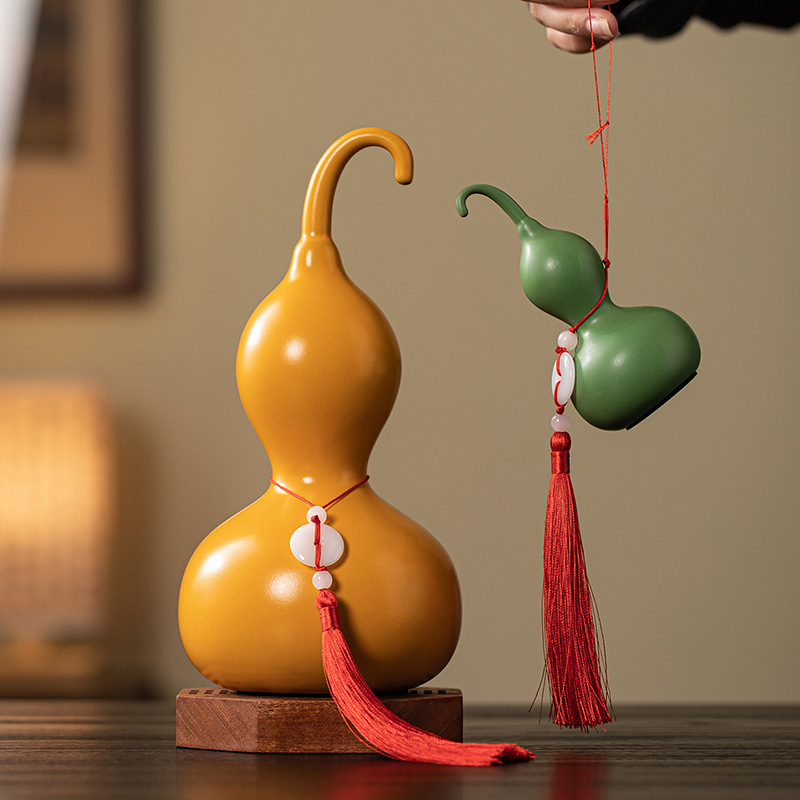 Large Ceramic Gourd Ornaments for Living Room, Entrance Hall, Office, Fortune-Making Mascot, Fortune and Gourd Crafts