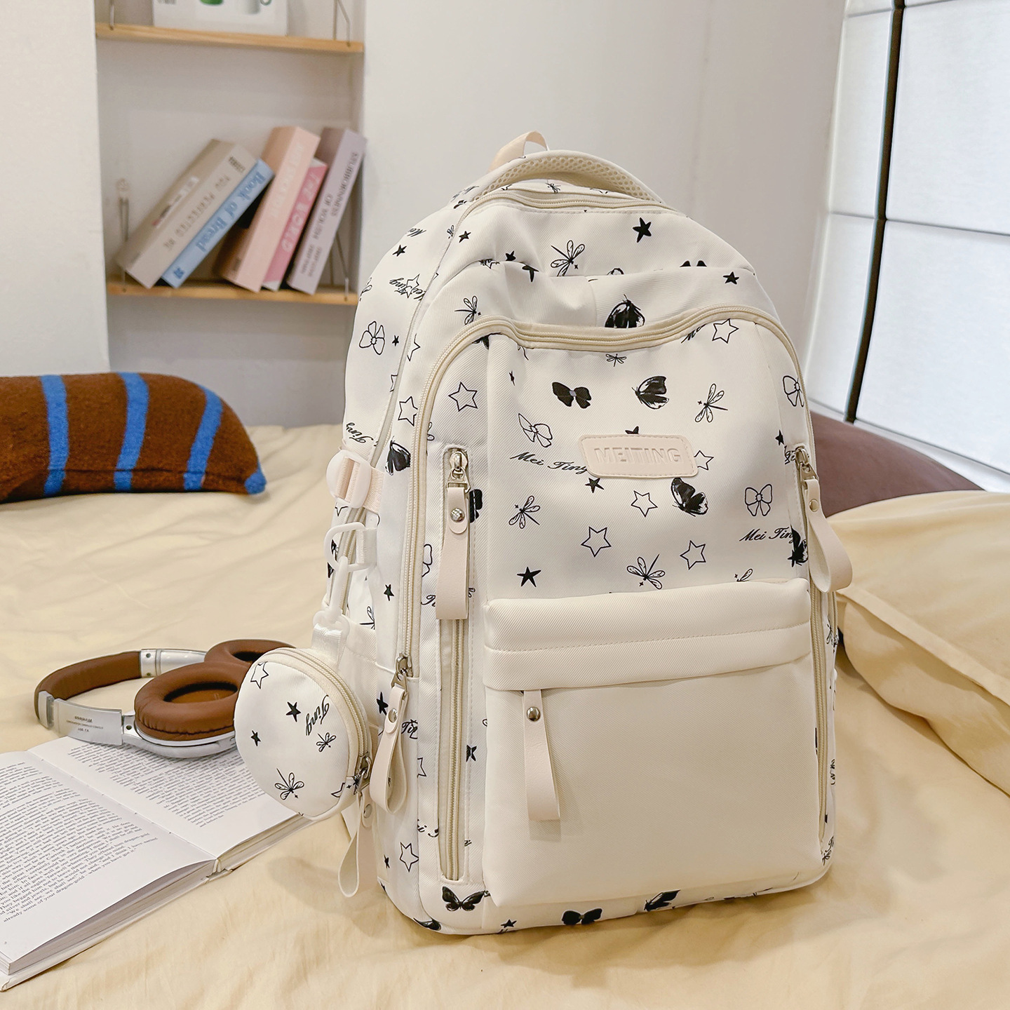 High-Quality Japanese-Style Bow Double Backpack, Fresh and Natural Style, Student School Bag, Lightweight and Burden-Reducing, Large-Capacity Travel Bag