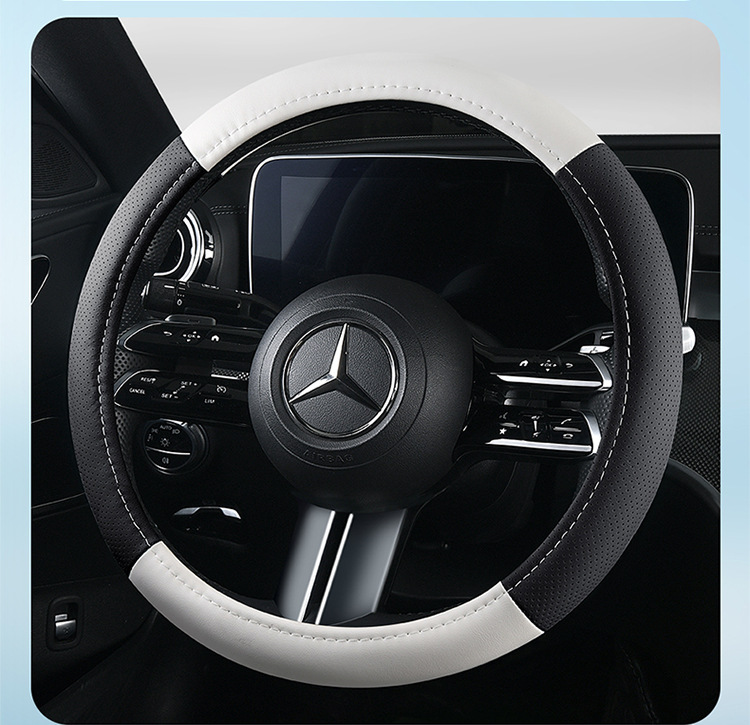 Cross-Border Wholesale Purchase of New Color Matching Leather Car Steering Wheel Cover for All Seasons Factory Direct Sales One Piece Drop Shipping Leather