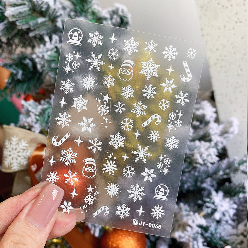Jy-0065 White Matte Stereo Relief Nail Art Decal Christmas Theme Nail Decoration Sticker