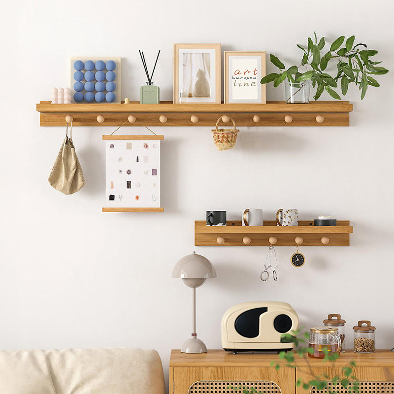 Estante de una palabra en la pared de madera maciza Estante de pared con gancho Tablero de madera para sala de estar Tablero de almacenamiento decorativo junto a la cama