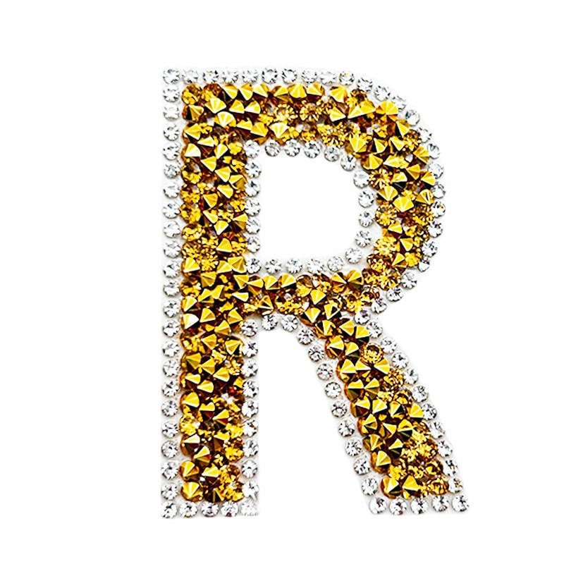 Nuevo producto: Parches de tela con diamantes de imitación del alfabeto inglés (26 letras), accesorios para parches DIY, pegatinas de diamantes de imitación, calcomanías de transferencia térmica.