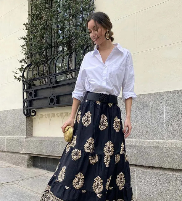 Bohemian Style Women's Spring And Summer High-waisted Printed A-line Skirt, Casual Beach Vacation Floral Long Skirt_ecoleips.com