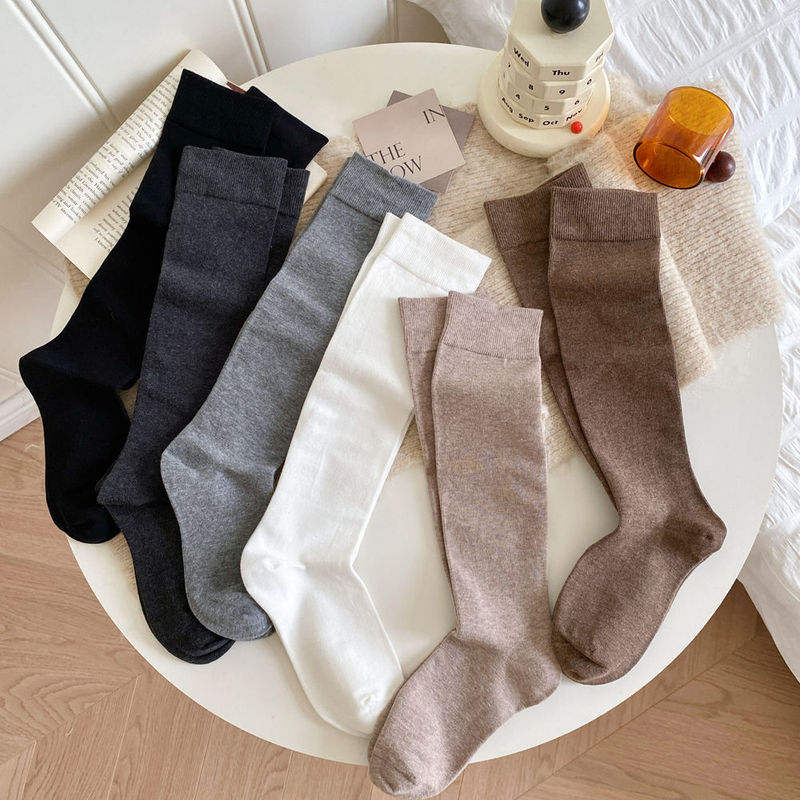 Autumn and winter stockings children's calf socks thin legs Korean knee-length cotton socks Japanese JK solid color slimming stockings Autumn and winter stockings children's calf socks thin legs Korean knee-length cotton socks Japanese JK solid color slimming stockings