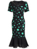 Mesh patchwork polka dot wrap buttocks fishtail skirt for summer