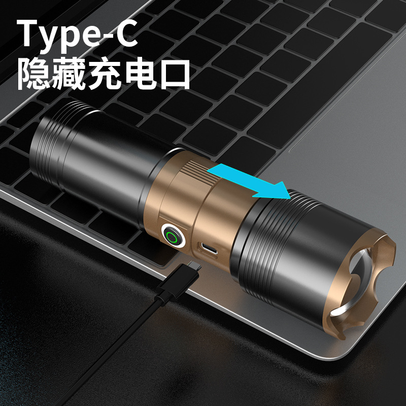 Linterna de luz fuerte, tiro largo al aire libre, pesca nocturna, linterna de ciclismo, láser blanco portátil, puede reemplazar la linterna de cuatro colores al por mayor