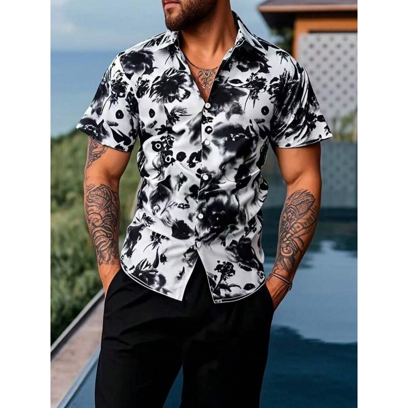 Tk Amazon Summer Hawaiian Vacation Shirt and Shorts Set 2 Pieces Cross-Border Hot Sale in Stock 3D Digital Printing