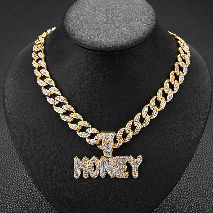 Nicho para hombres aleación ecológica hip-hop calles viento lleno de letras de cadena MONEY personalidad masculina collar cubano
