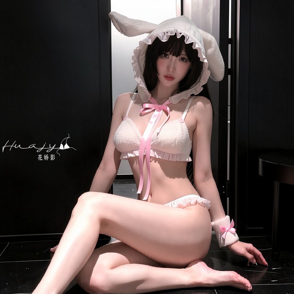 Huajiaoying soft cute rabbit girl cos uniform sexy pure desire three-point hooded plush sexy lingerie set without taking off