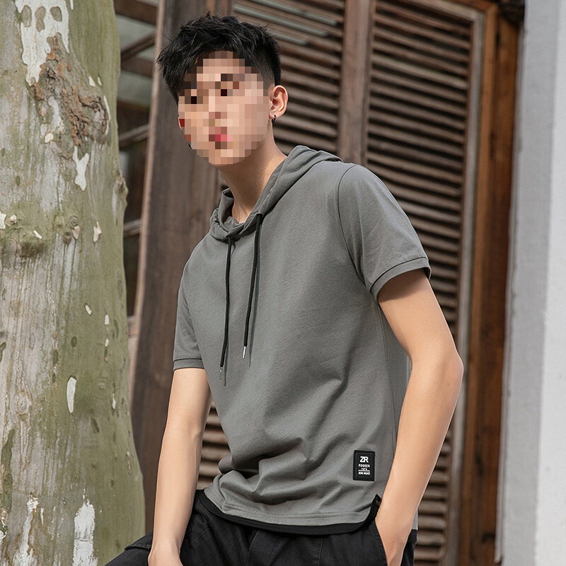 New 2023 Summer Casual Men's Solid Color Pullover Short-Sleeved Youth Trendy Hooded Men's T-Shirt New 2023 Summer Casual Men's Solid Color Pullover Short-Sleeved Youth Trendy Hooded Men's T-Shirt