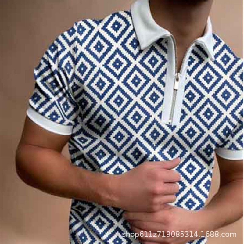 Comercio exterior europeo y americano primavera nueva moda casual popular impresión polo camiseta con cremallera hombres envío gratis