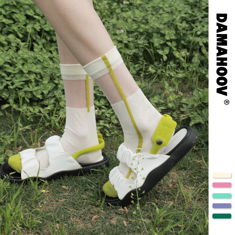 Summer New Japanese Style Simple Glass Silk Crystal Socks Cotton Socks Women's Thin Breathable Odor-proof Mid-tube Women's Socks