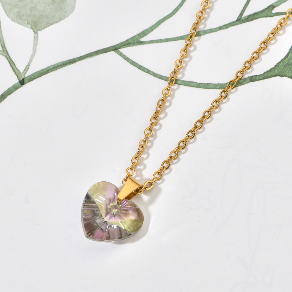 15g Weight Pendant Necklace Classification Elegant Lady Heart Shape Stainless Steel Glass Plating Pendant Necklace