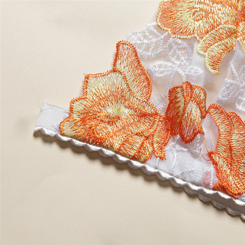 Ensemble trois pièces de sous-vêtements sexy pour femmes, porte-jarretelles brodé à fleurs, nouvelle collection tendance_voghion.com