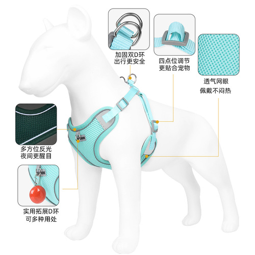 New Pet Leash Vest Back Harness Breathable Dog Leash Reflective Dog Harness Pet Supplies
