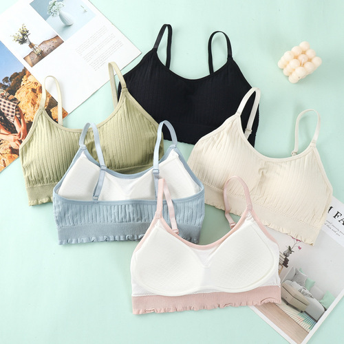 韩版纯色吊带背心女无钢圈固定杯内衣女小胸聚拢上托裹胸运动文胸