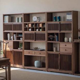 New Chinese-style Solid Wood Antique Rack Black Walnut Color Bookcase Display Cabinet Old Elm Duobao Pavilion Bookshelf Tea Room Storage Rack