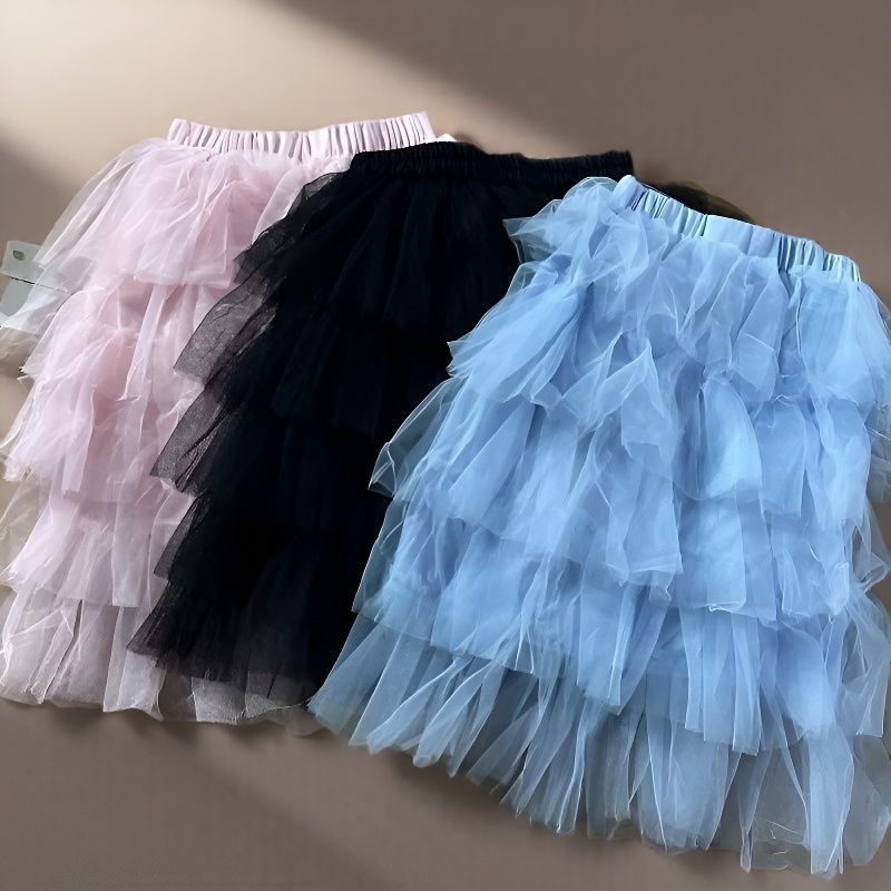 Girls' Salsa Skirt Spring New Kidsren's Korean Style Pure Color Cake Gauze Skirt Girls' Style Half-Length Skirt Princess Skirt