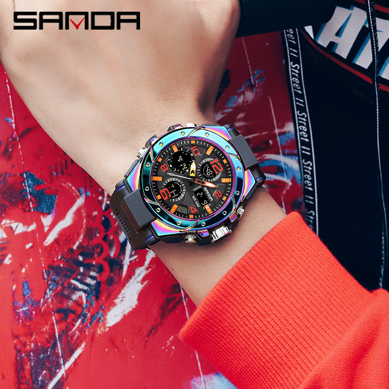 SANDA 6008 colorido multi-funcional impermeable electrónica reloj deportivo e-commerce generación Magia reloj luminoso